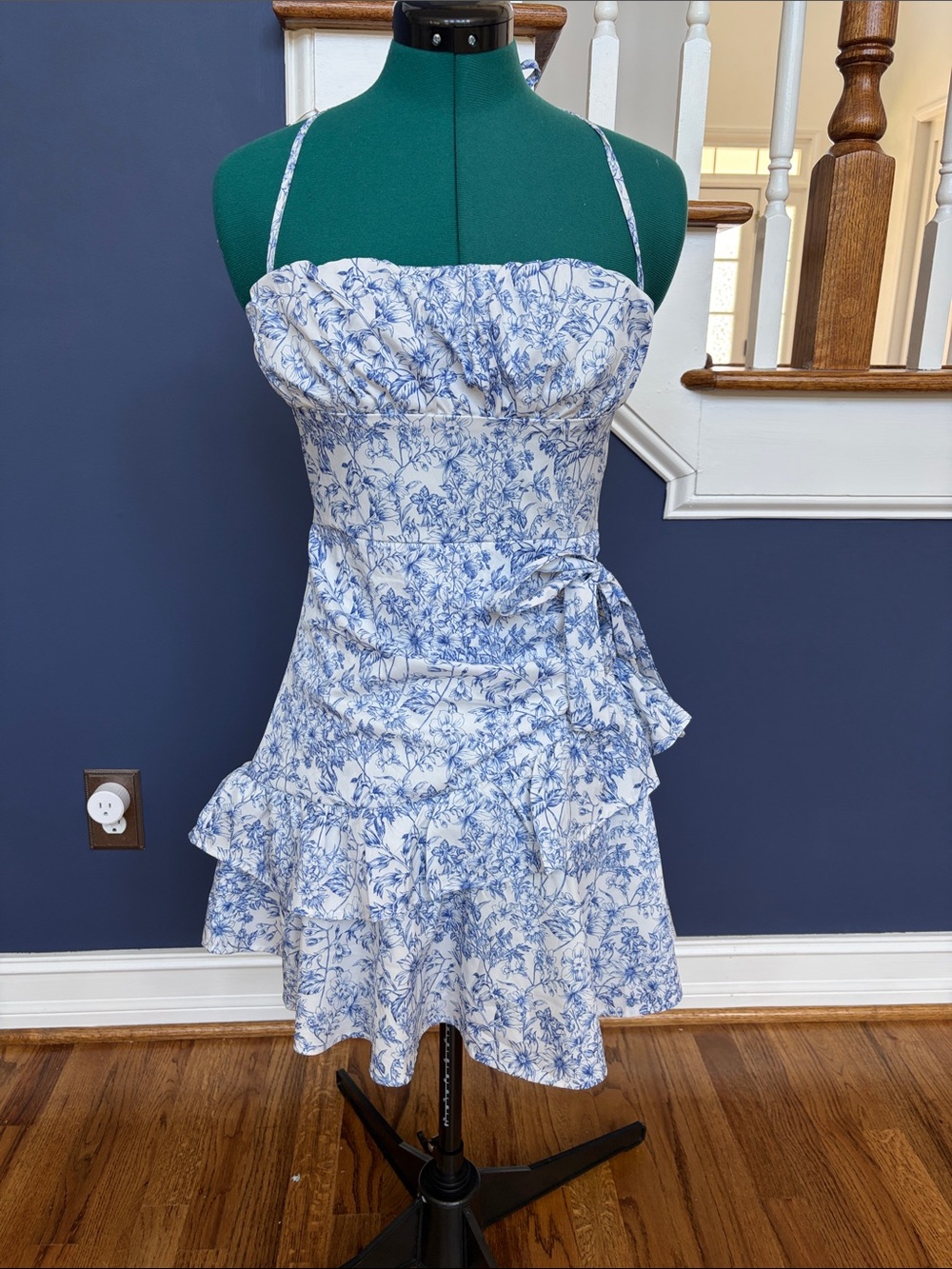 SHEIN White Mini Dress with Blue Floral Print